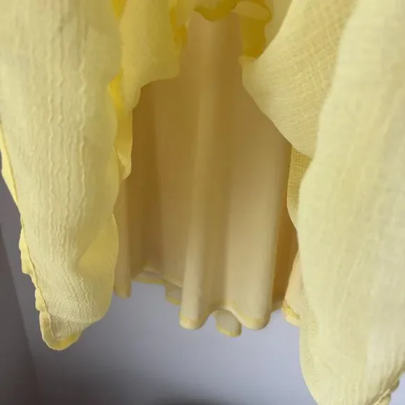 LUSH Yellow Smocked Bust Sheer LS Ruffle Hem Fit & Flare Spring Dress Size S #2 - Picture 6 of 8